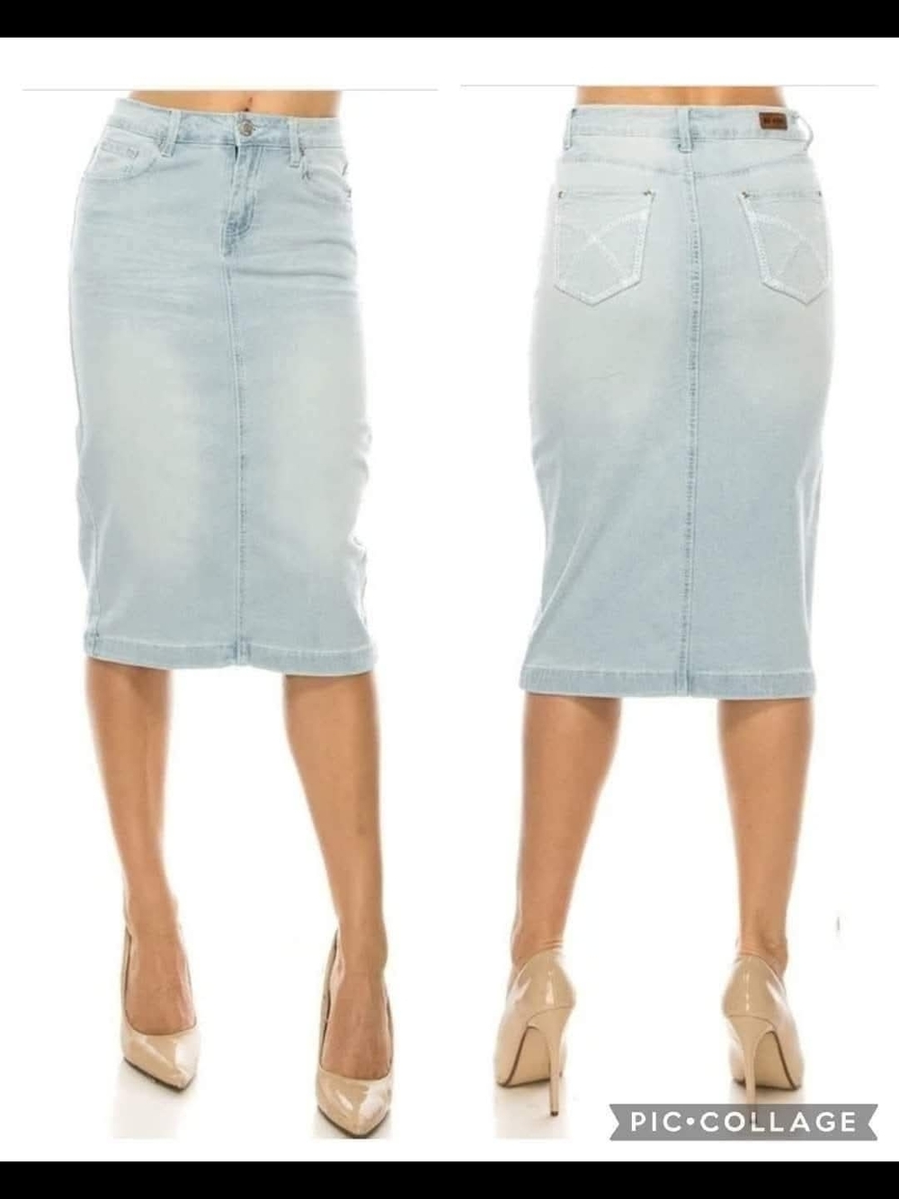Light Blue Denim Midi Pencil Skirt - Women